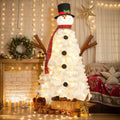 4Ft Pre Lit Christmas Tree With 100 Lights, Snowman Shaped Artificial Christmas Tree, Xmas Tree With 380 Branch Tips, Pvc Festival Celebration Decoration Inside And Outside White Pvc