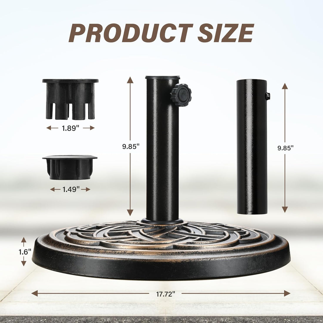 24.2 Lbs Heavy Duty Umbrella Base 17.72" Round Patio Umbrellas Stand For Outdoor, Lawn And Garden, Bronze Black Brown Resin