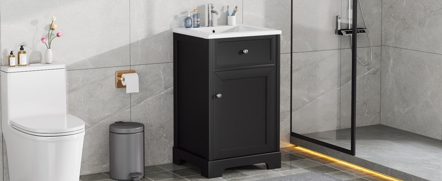 20" Bathroom Vanity With Sink, Bathroom Cabinet With Soft Closing Door, Storage Rack And Adjustable Shelve, Black Black Mdf