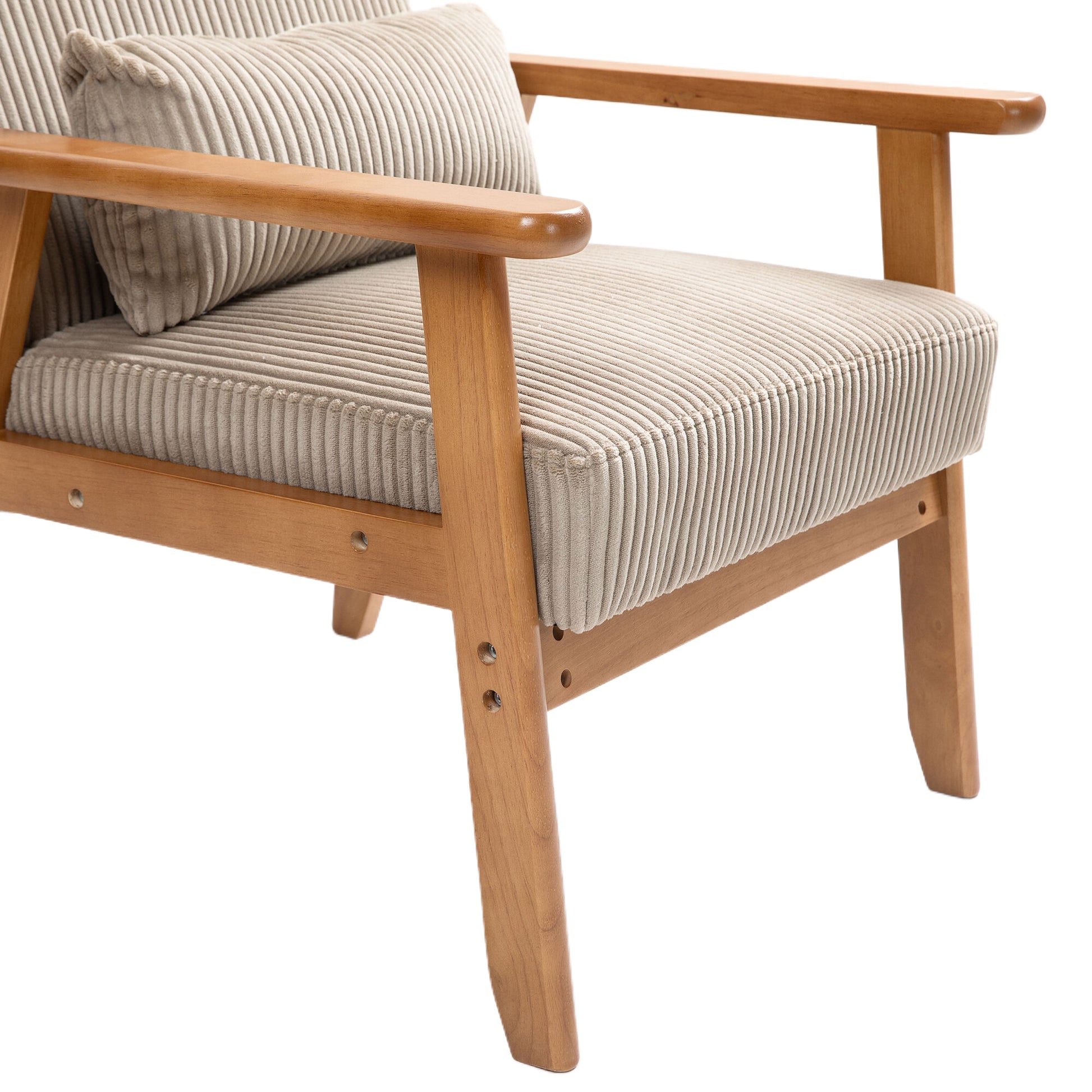 Leisure Chair With Solid Wood Armrest And Feet, Leisure Chair, Wood Frame, Velvet, L, Solid Rubber Wood Legs, Mid Century Modern Accent Chair, For Living Room Bedroom Studio Chair Camel Corduroy