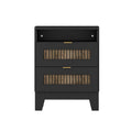 2 Drawer Farmhouse Wooden Nightstand With Wooden Strip Decoration And Metal Handle, Wood Side Table With Storage Cabinet For Bedroom, Black Black Particle Board