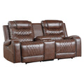 Luxurious Living Room Furniture 2Pc Power Reclining Sofa Set Brownfaux Leather Upholstery Center Drop Down Cup Holders, Power Outlets, Usb Ports, Diamond Pattern Stitching Brown Faux Leather Wood Primary Living Space Luxury,Modern Solid Wood 5 Seat