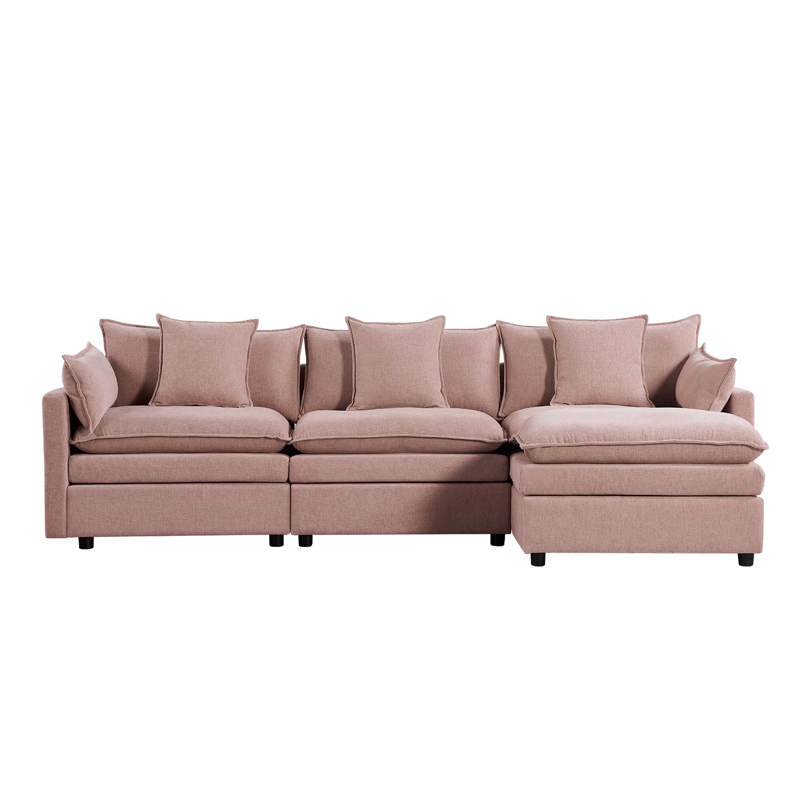 108.66"Modern Chenille L Shaped Sectional Sofa With Convertible Chaise, Comfy Cloud Couch Deep Sectional Sofa With Ottomans For Living Room Pink Wood Foam Chenille 3 Seat