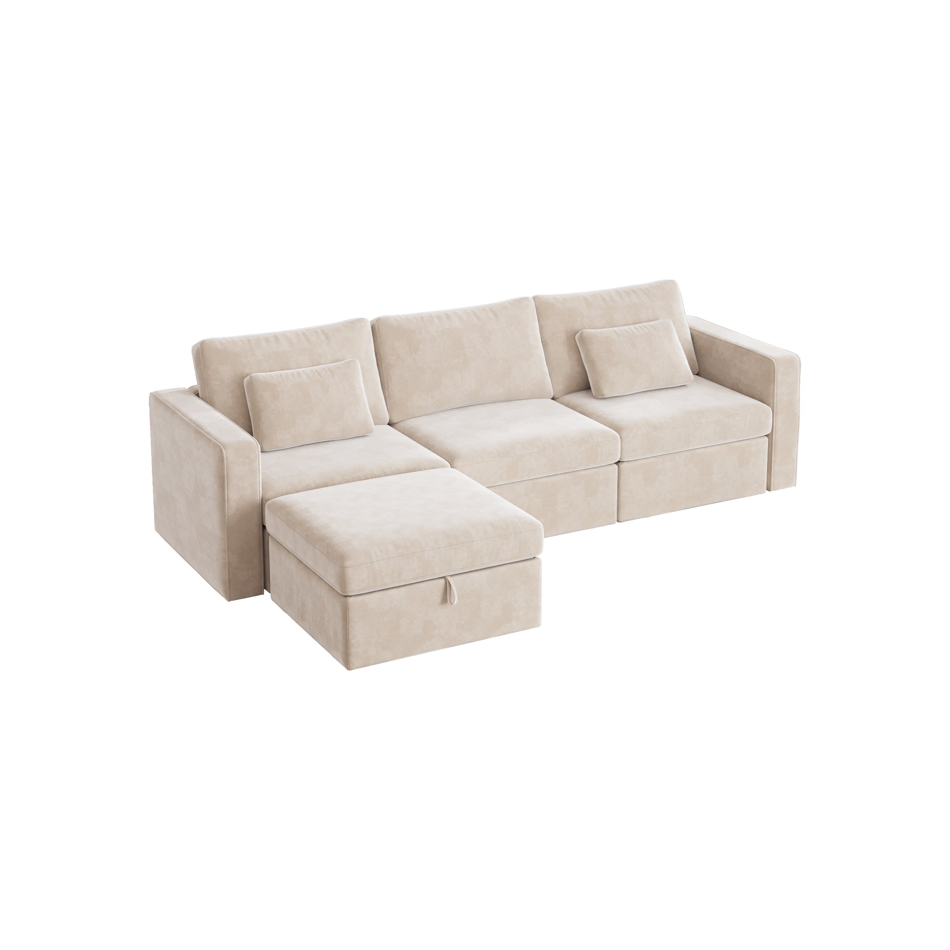 Modern Velvet U Shape Sectional Sofa, Oversized Upholstery Sectional Sofa, Chaise Couch With Storage Ottomans For Living Room Loft Apartment Office White 4 Seats Wood Primary Living Space Medium Duty Pine 4 Seat White Velvet Medium Soft Cushion Back