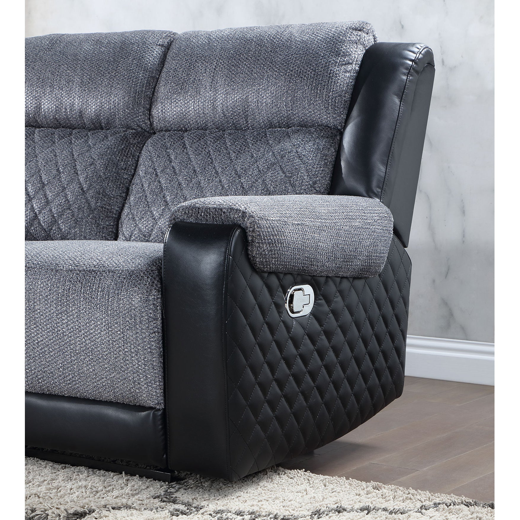 Alicia Grey Black Reclining Sofa Gray Fabric 3 Seat