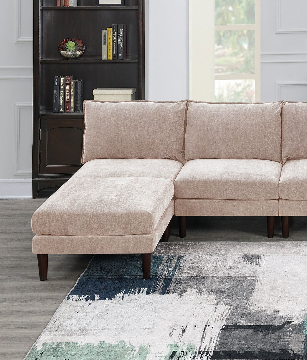 Modern Gorgeous 6Pcs Modular Set 4X Armless Chairs 2X Ottomans Living Room Furniture Blush Pink Morgan Fabric Couch Pink Primary Living Space Cushion Back Classic,Contemporary,Modern Modular