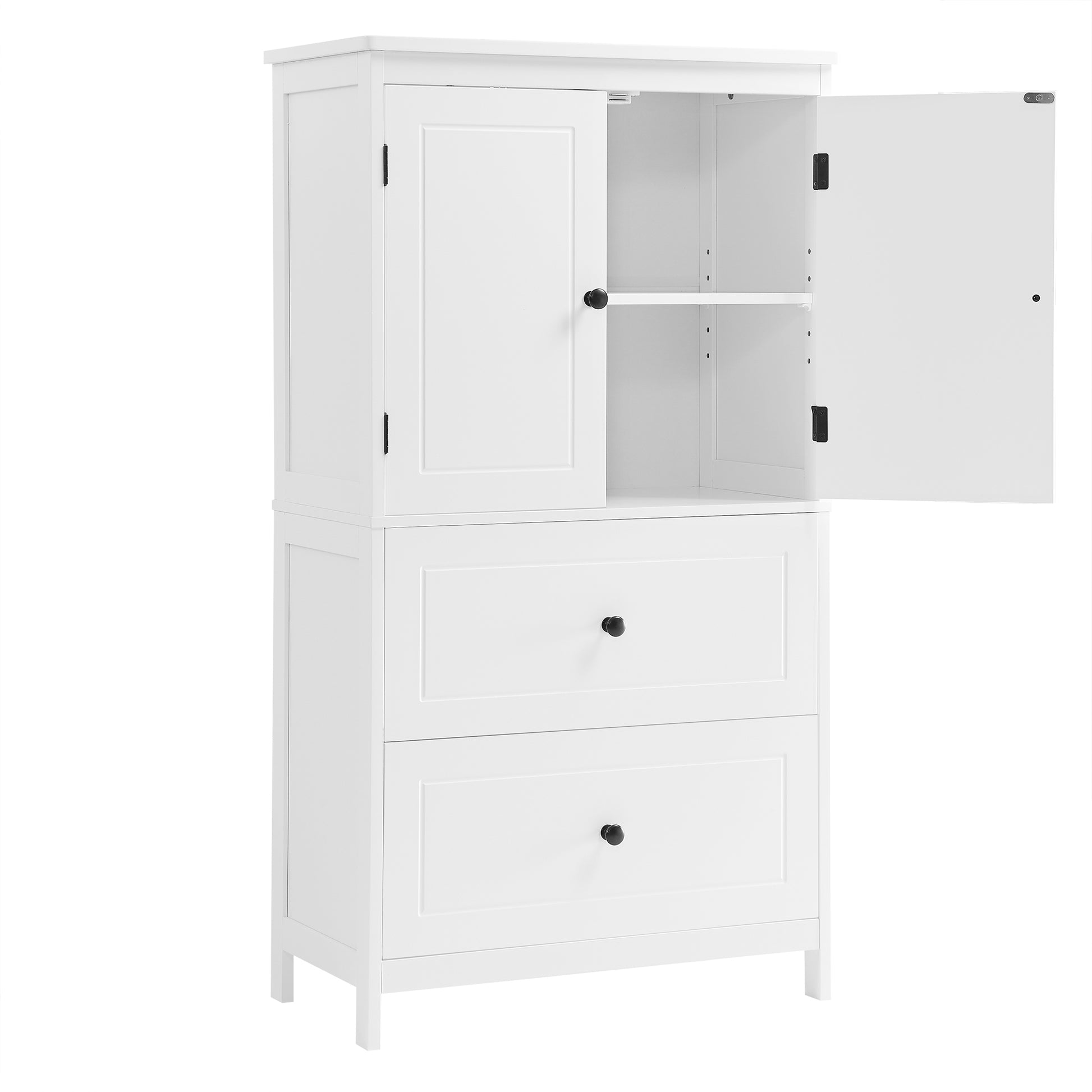 Bathroom Storage Cabinet, Cabinet With Two Doors And Drawers, Adjustable Shelf, Mdf Board, White White Mdf