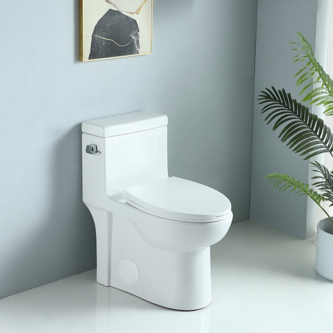 1.28 Gpf One Piece Toilet Single Flushwater Saving Elongated Comfort Height Floor Mounted, Soft Closing Seat, 1000 Gram Map Flushing Score Toilet, Gloss White 23T03 Gw White Ceramic