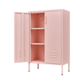 Pink Steel Double Door Cabinet With Handles, With Removable Dividers And Adjustable Height. Suitable For Living Room, Office, Bedroom, Study And Other Places. 3 4 Shelves Pink Metal