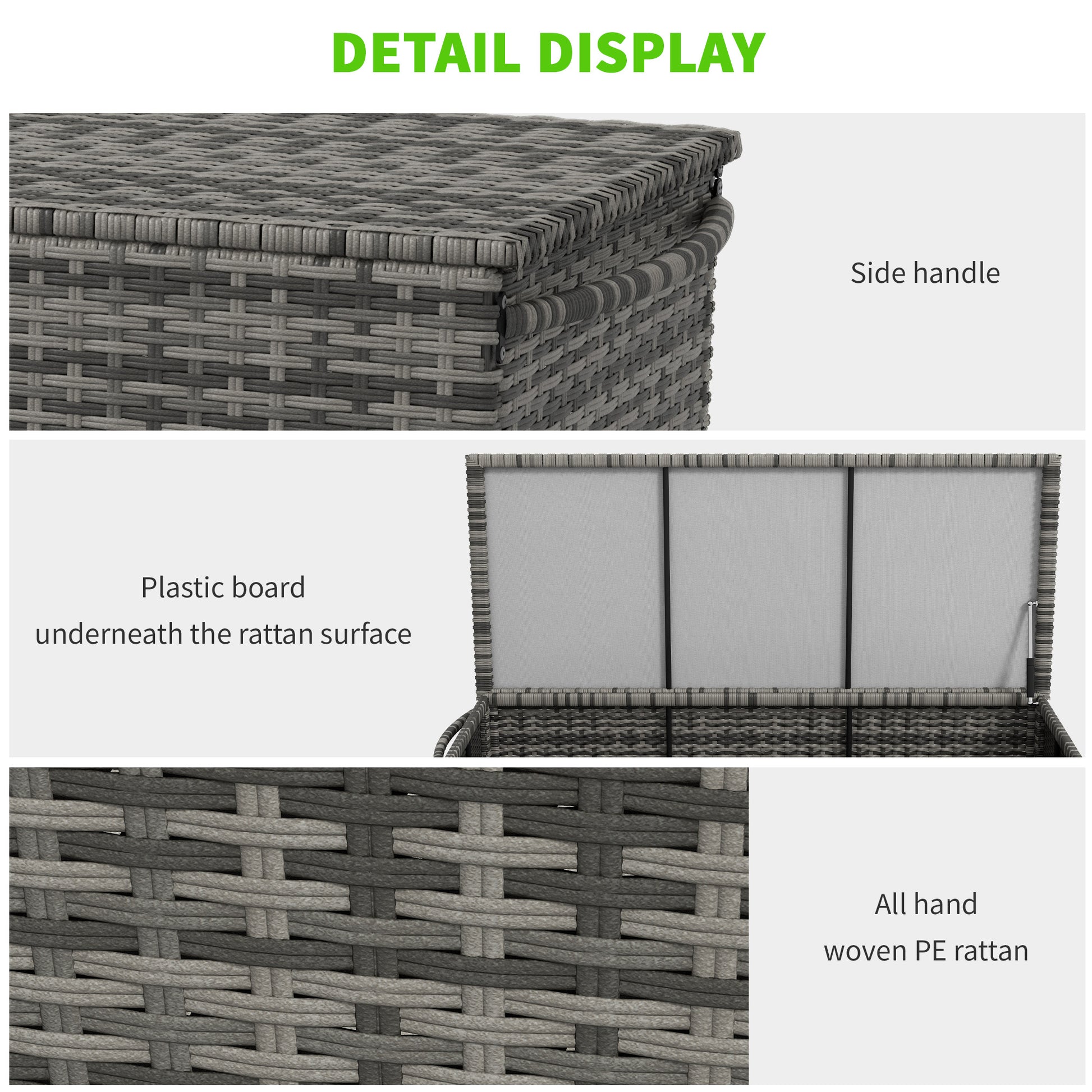 Outsunny 83 Gallon Deck Box, Large Outdoor Storage Chest, Pe Wicker Trunk For Outside On Wheels For Garden Tools, Pool Supplies & Patio Furniture Cushions, Gray Gray Plastic