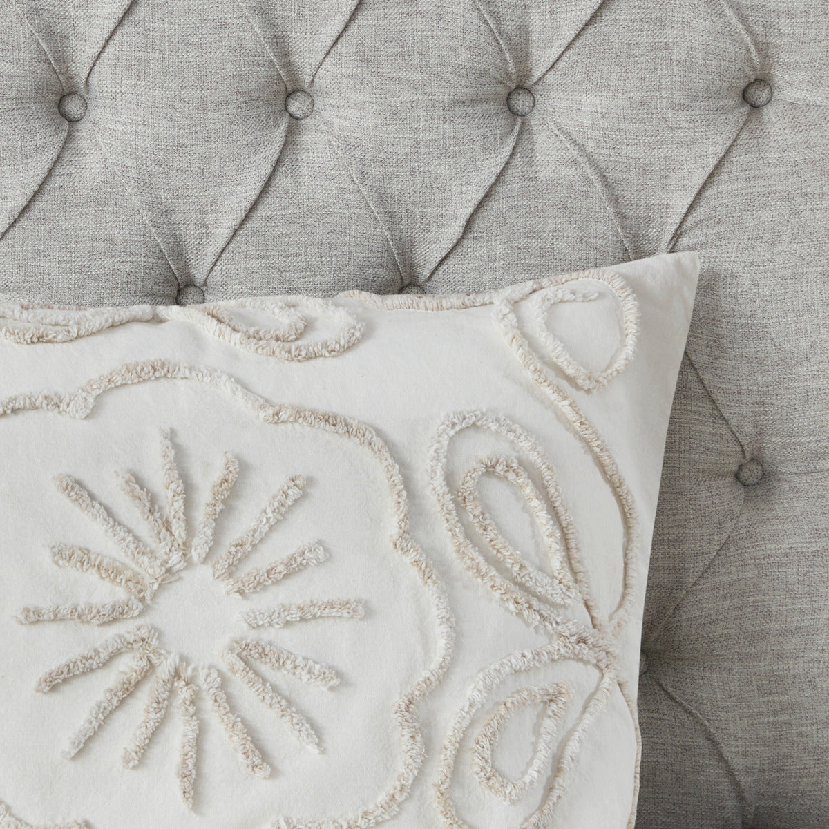3 Piece Tufted Cotton Chenille Comforter Set Ivory Taupe Full Queen Full Ivory Taupe Polyester