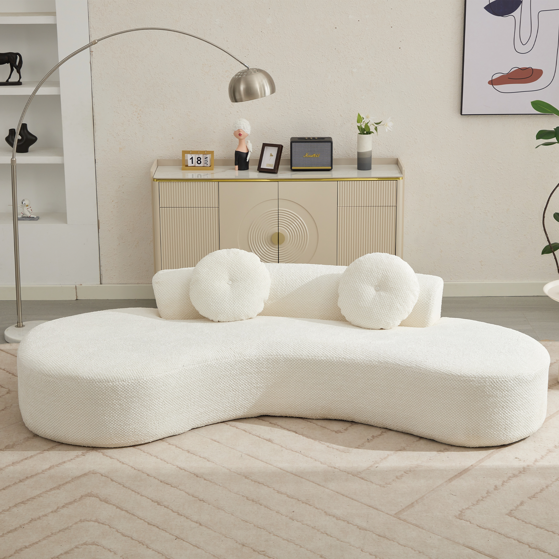 Arrived 105.5''Curved Sofa, Modern Minimalist Sofa, Cloud Couch Sofa 3 4 Seater Couch With 2 Pillows,Bedroom, No Assembly Required, Point Shaped Corduroy, Anti Wrinkle Beige Beige Polyester Primary Living Space Tight Back Soft Modern Foam Upholstered 3