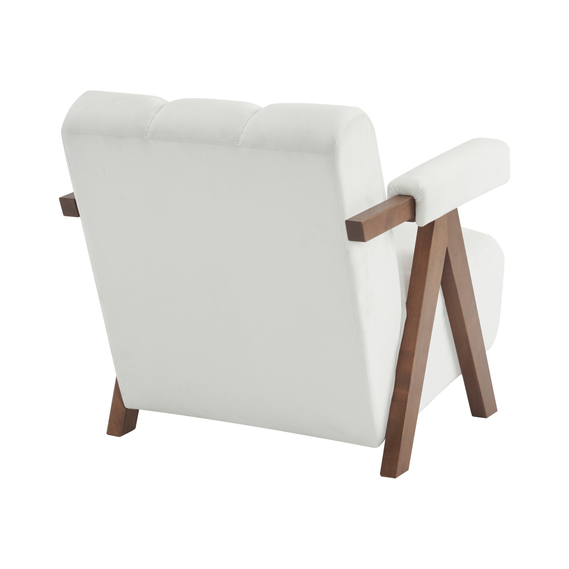 Mid Century Modern Accent Chair With Solid Wood Frame, Upholstered Living Room Chairs With Thick Cushion, Comfy Tufted Arm Chair For Bedroom, Living Room, Velvet, Ivory Ivory White Velvet