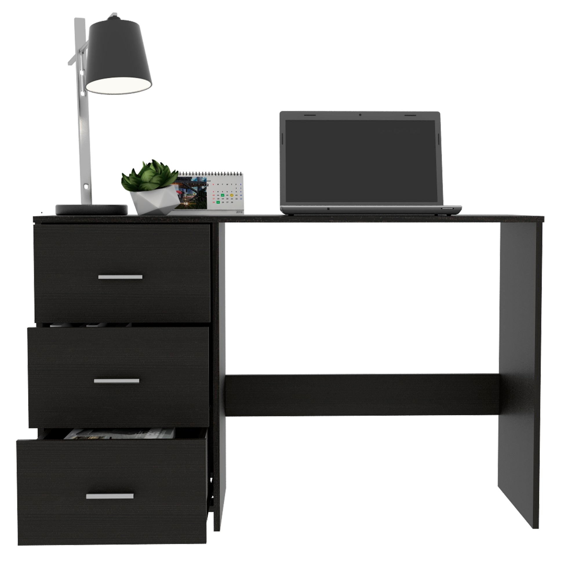 Berlin Three Drawers Desk Black Computer Desk Bedroom Modern Freestanding Rectangular Desk Rectangular Mdf Engineered Wood