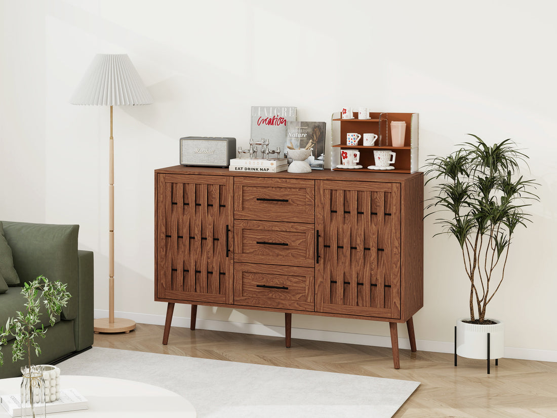 2 Door 3 Drawer Cabinet, Accent Storage Cabinet, Suitable For Living Room, Bedroom, Dining Room, Study Walnut Mdf