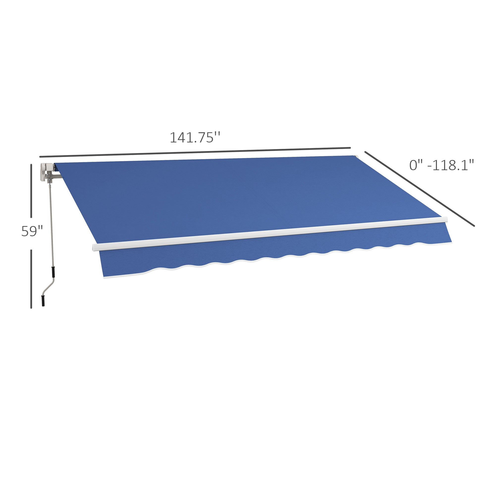 Outsunny 12' X 10' Retractable Awning Patio Awnings Sun Shade Shelter With Manual Crank Handle, 280G M Uv & Water Resistant Fabric And Aluminum Frame For Deck, Balcony, Yard, Dark Blue Blue Aluminum