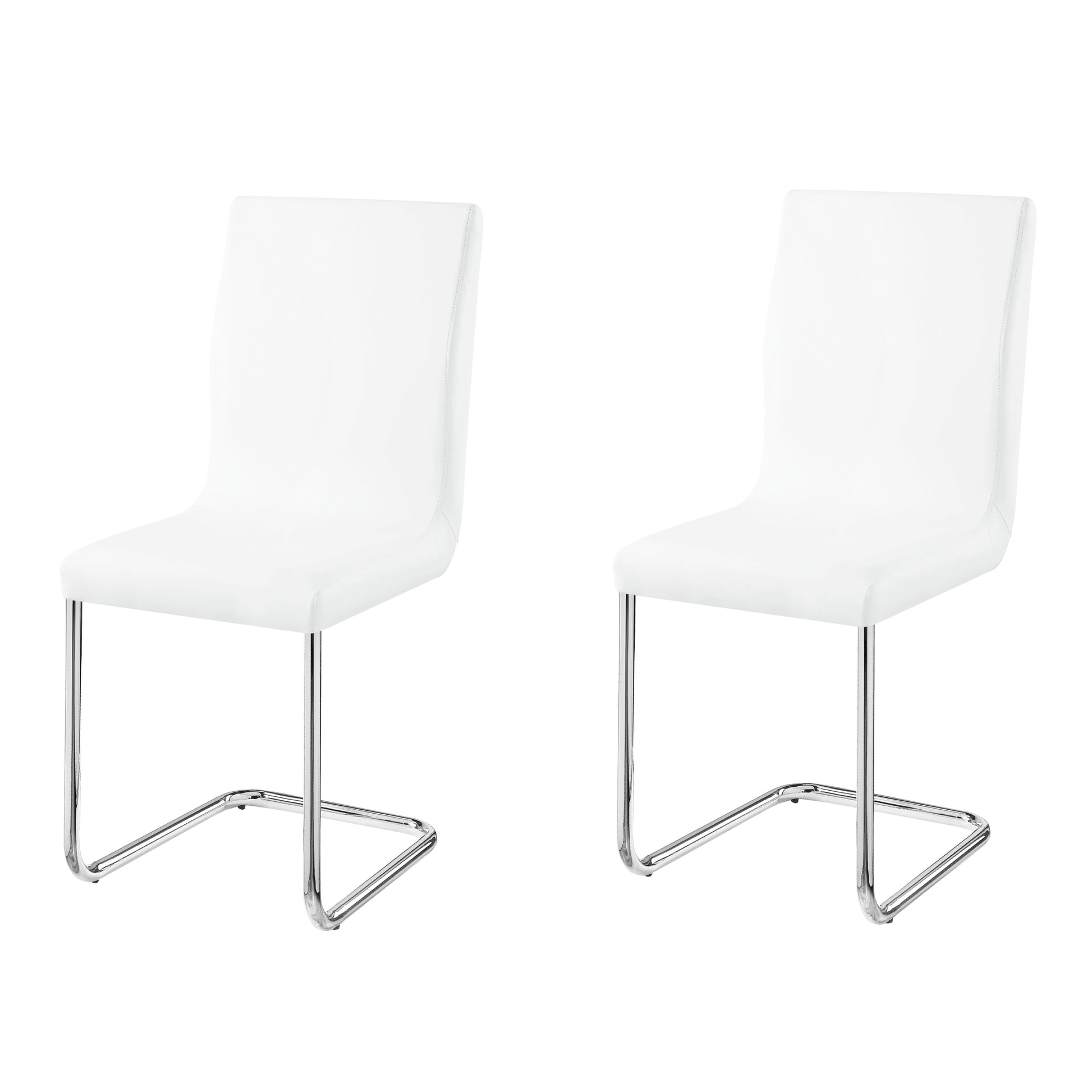 White And Chrome Side Chairs With Metal Sled Base Set Of 2 Solid White Silver Dining Room Foam Rectangular Modern Side Chair Solid Back Set Of 2 Faux Leather