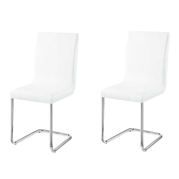 White And Chrome Side Chairs With Metal Sled Base Set Of 2 Solid White Silver Dining Room Foam Rectangular Modern Side Chair Solid Back Set Of 2 Faux Leather