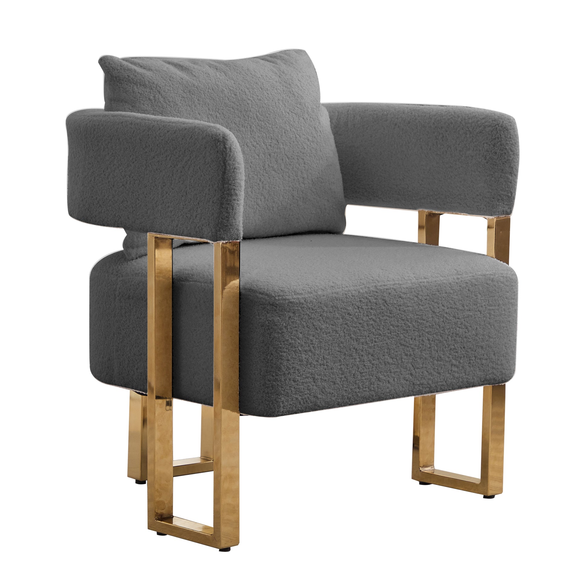 Ts Modern Decorative Chair, Living Room Side Chair With Gold Metal Legs, No Wheels, Suitable For Dressing Area, Reception Room, Office,Teddy Fleece Upholstered Metal Foot Sofas 2Pcs Grey Grey Teddy