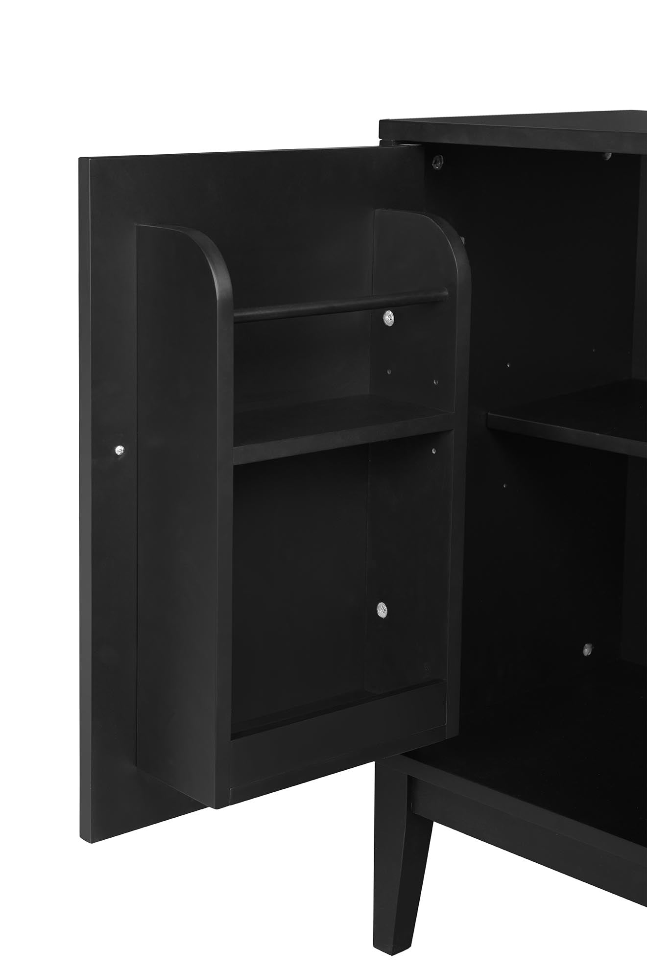 4 Door Sideboard Storage Cabinet With Door Shelf For Living Room And Dining Room, Two Large Cabinets With Adjustable Shelf, Black Black Rubberwood Solid Wood Mdf