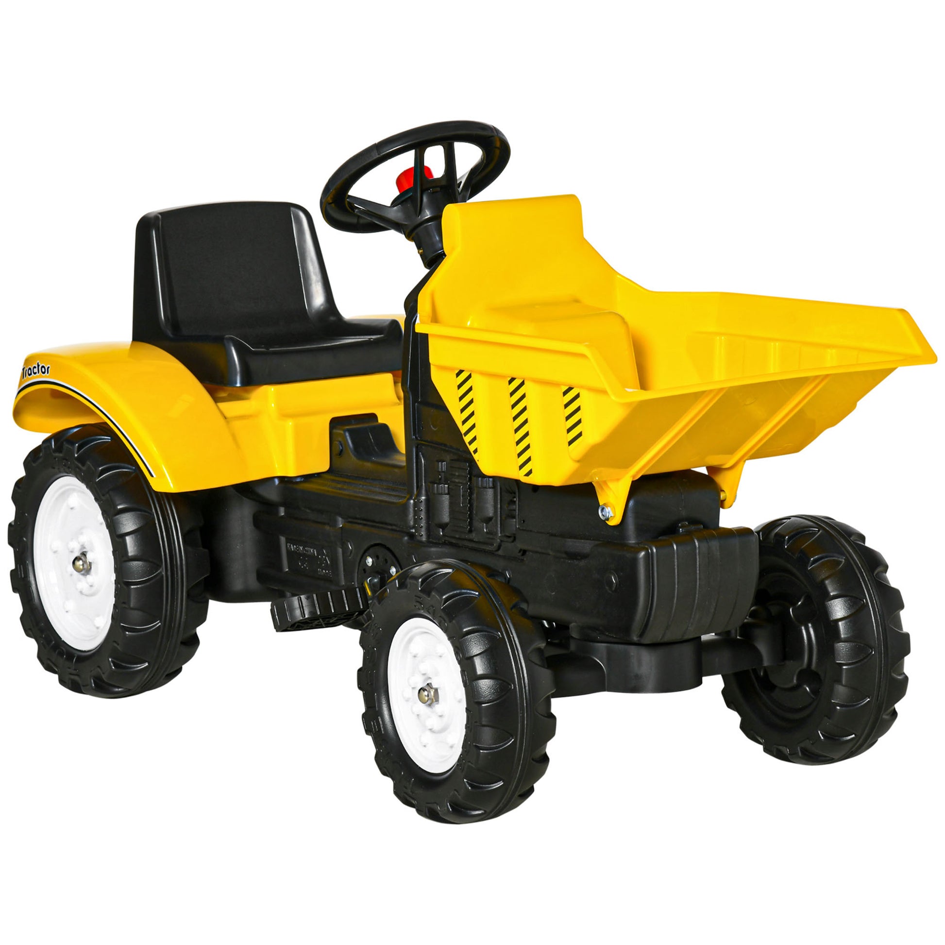 Aosom Ride On Excavator With Manual Control Bucket, No Power Ride On Tractor Pedal Car Pretend Play With Forward Backward, For Aged 3 6 Years Old, Yellow Yellow Iron Plastic