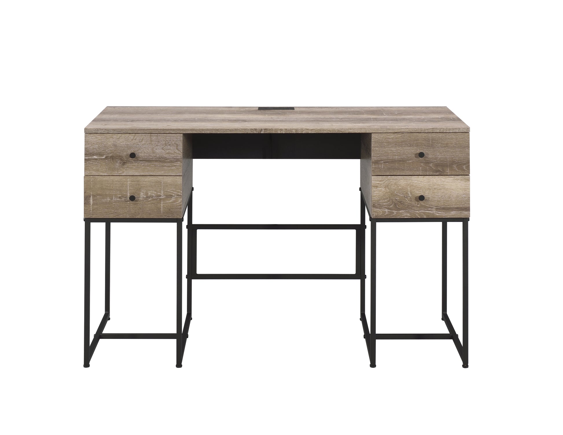 Desirre Rustic Oak & Black Finish Wirting Desk W Usb Port Oak Synthetic Wood