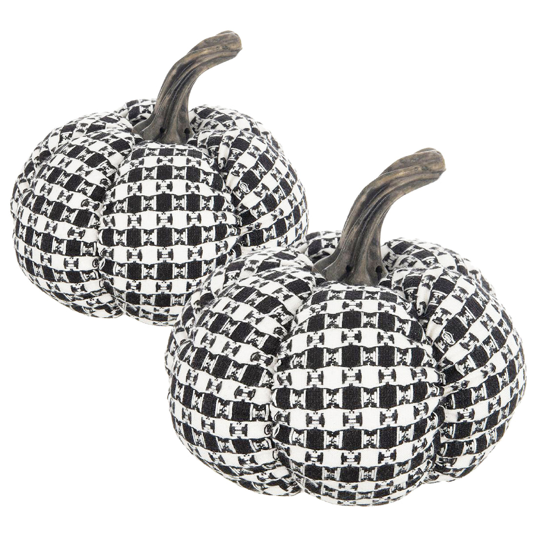 Set Of 2, 7X7X6.7" Fabric Black White Plaid Pumpkin Decor, For Holiday Halloween Decoration Black,White Polyester