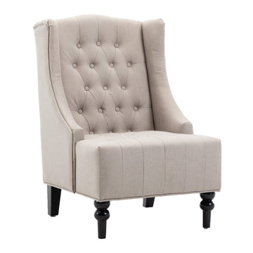1Pc Modern Living Room Button Tufted Wingback Accent Chair Luxury Look Diamond Button Tufted Pattern Beige Color Beige Primary Living Space Traditional Foam Wood