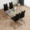 Modern Simple Rectangular Glass Dining Table, Solid Tempered Glass Tabletop, Electroplated Table Legs, Black Pu Dining Chair Set, Suitable For Restaurant Kitchen Use Set Of 5 Upholstered Chair Glass Black Seats 4 Metal Rectangular Dining Table With Chair