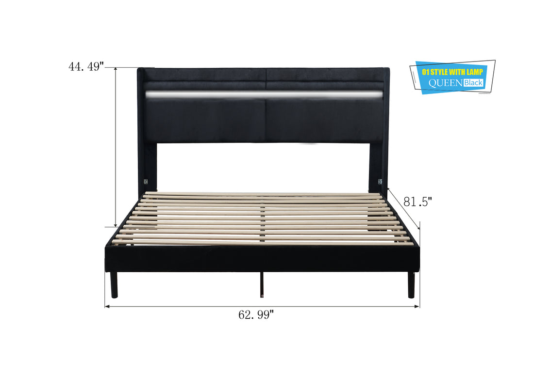 Led Light With Remote Control And Color Changing At The Head Of The Bed. The Bed Is Firm And Stable And Easy To Assemble Queen Black Plywood