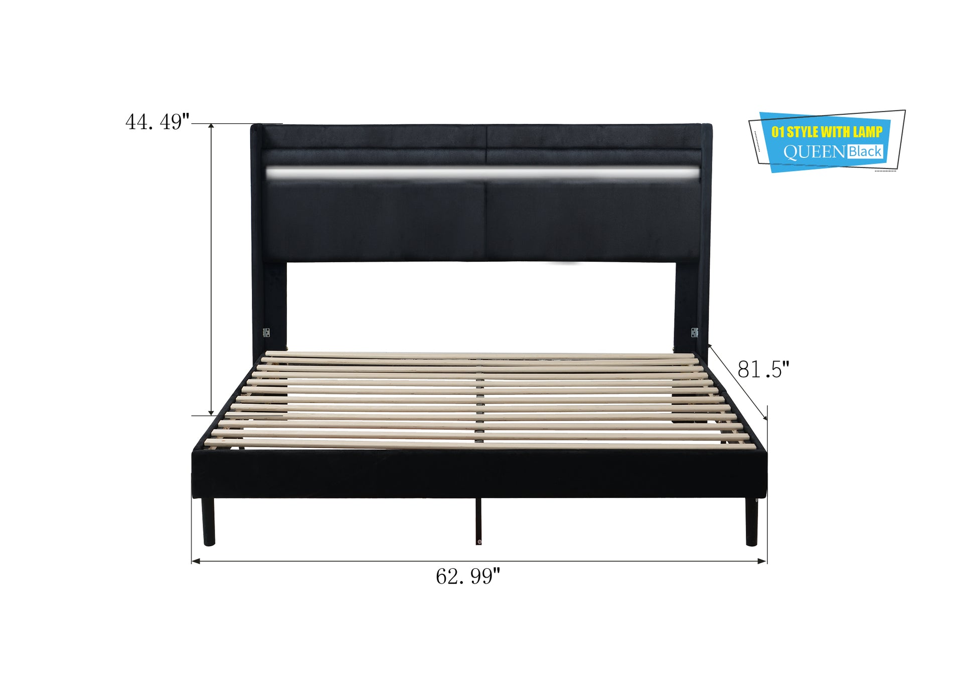 Led Light With Remote Control And Color Changing At The Head Of The Bed. The Bed Is Firm And Stable And Easy To Assemble Queen Black Plywood