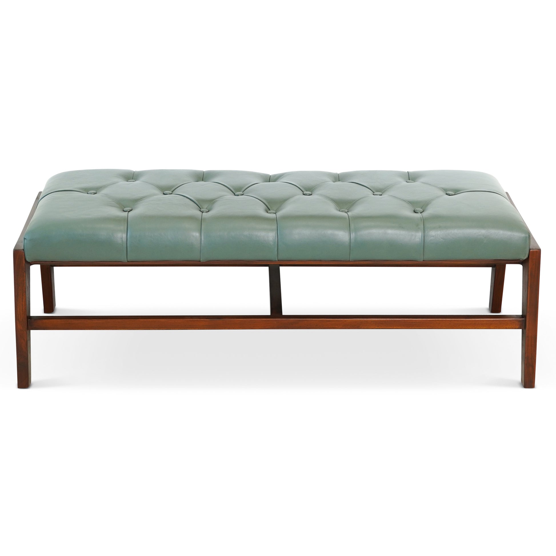 Hera Bench With Buttons Green Leather Brown,Dusty Green,Green,Light Green Brown Genuine Leather Green Mid Century Modern Foam Genuine Leather,Solid Wood