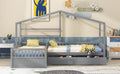 Twin Size House Platform Bed With Three Storage Drawers,Gray Box Spring Not Required Twin Gray Wood Bedroom Pine