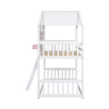 Twin Over Twin House Bunk Bed With Roofwindow, Window Box, Doorwith Safety Guardrails And Ladder, Pink White Twin Pink White Pine