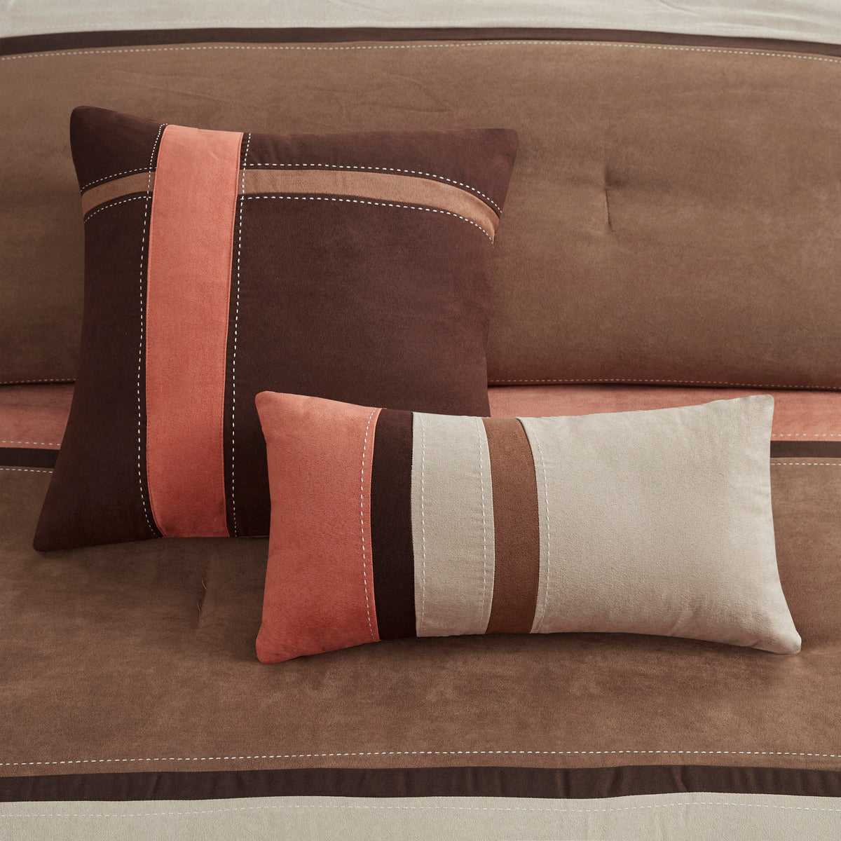 7 Piece Faux Suede Comforter Set Coral Cal King California King Coral Polyester