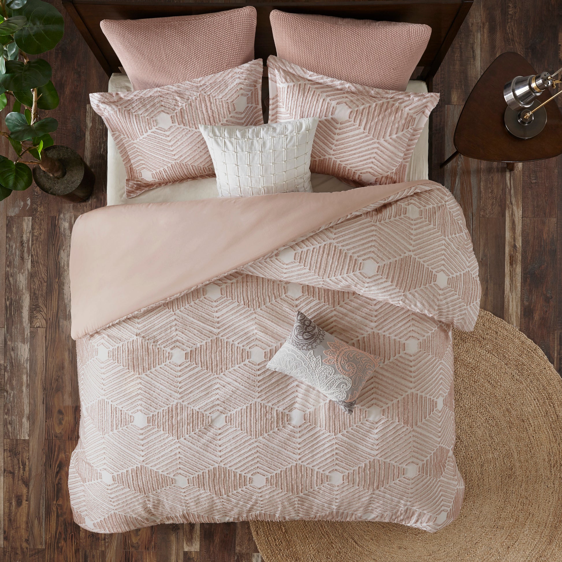 Cotton Jacquard Comforter Set Blush Full Queen Queen Blush Cotton