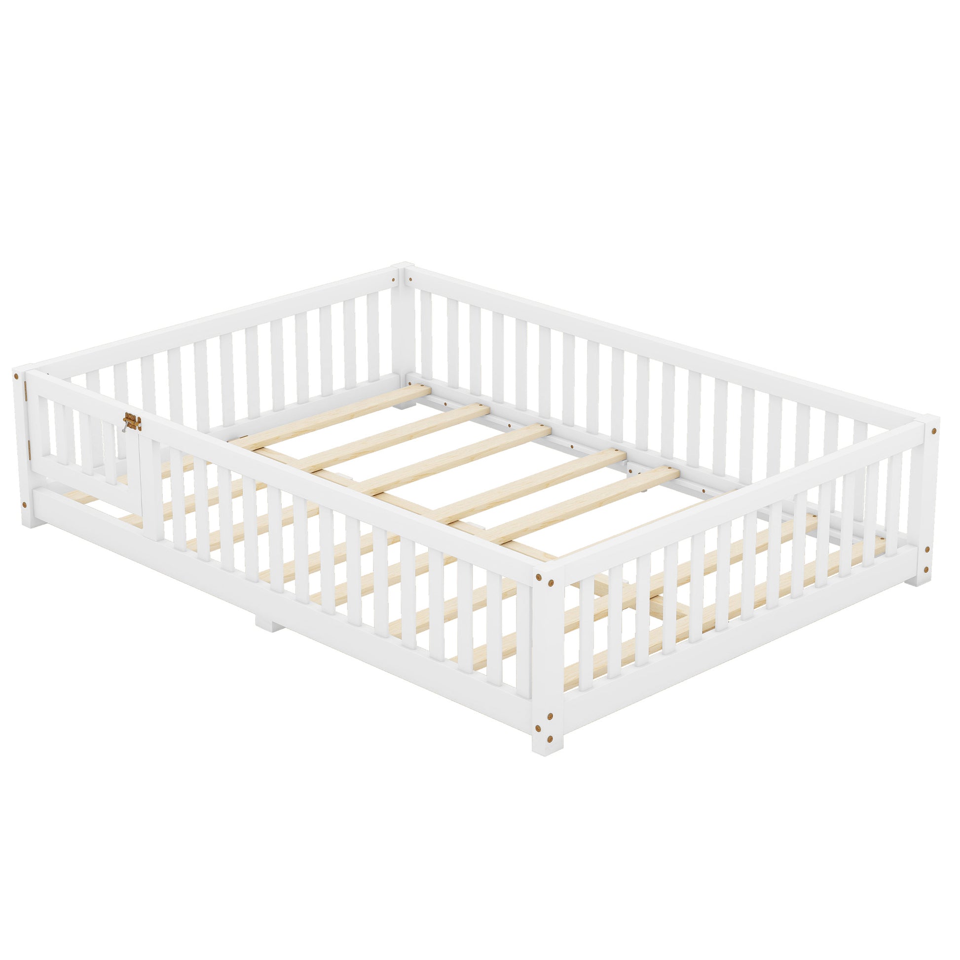 Full Size Bed Floor Bed With Safety Guardrails And Door For Kids, White Old Sku: W158090689 Full White Pine