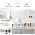 Table And Chair Set.The Table Has A Glass Top With Imitation Marble Pattern Stickers And Stainless Steel Golden Legs. Paried With Chairs With Pu Artificial Leather Backrest Cushions And Black Legs. Black Gold Seats 8 Glass Metal