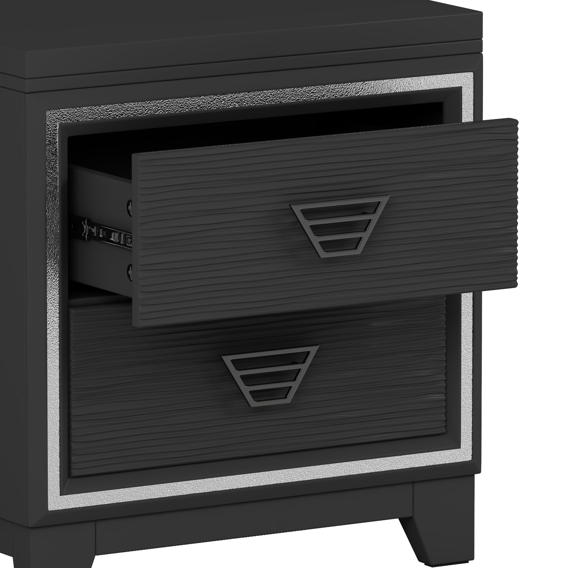 3 Pieces Bedroom Sets Queen Size Upholstered Bed With Led Lights, Nightstands And Dresser With Metal Handles And Sparkling Shiny Decoration, Black Expected Arrival Time:8.5 Queen Black 3 Piece Set Mdf Metal