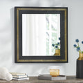 Wall Black Mirror With Golden Embossing Tc Goat Leather Black Gold Mdf