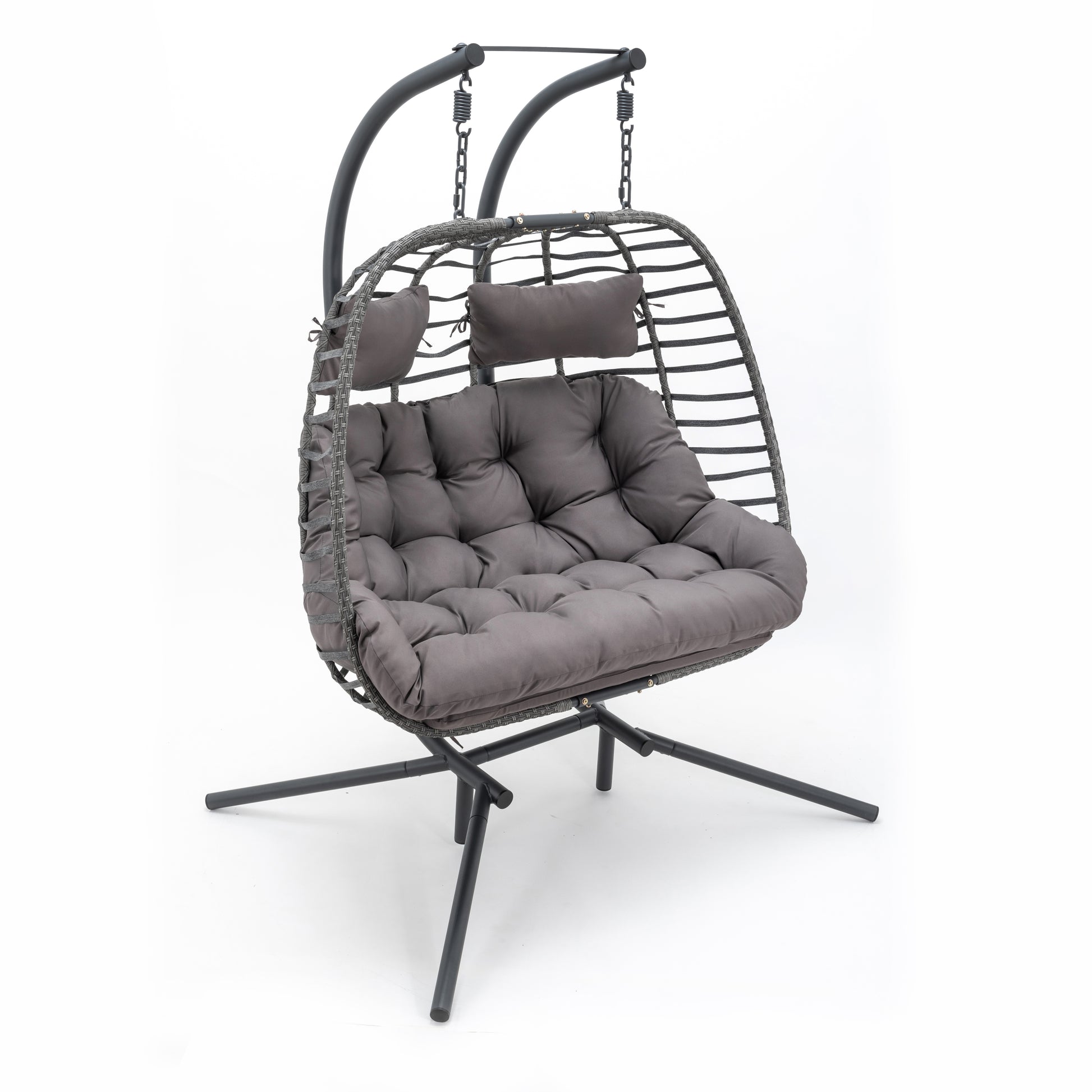 Double Swing Chait With Dark Grey Cushion Antique Dark Grey Steel