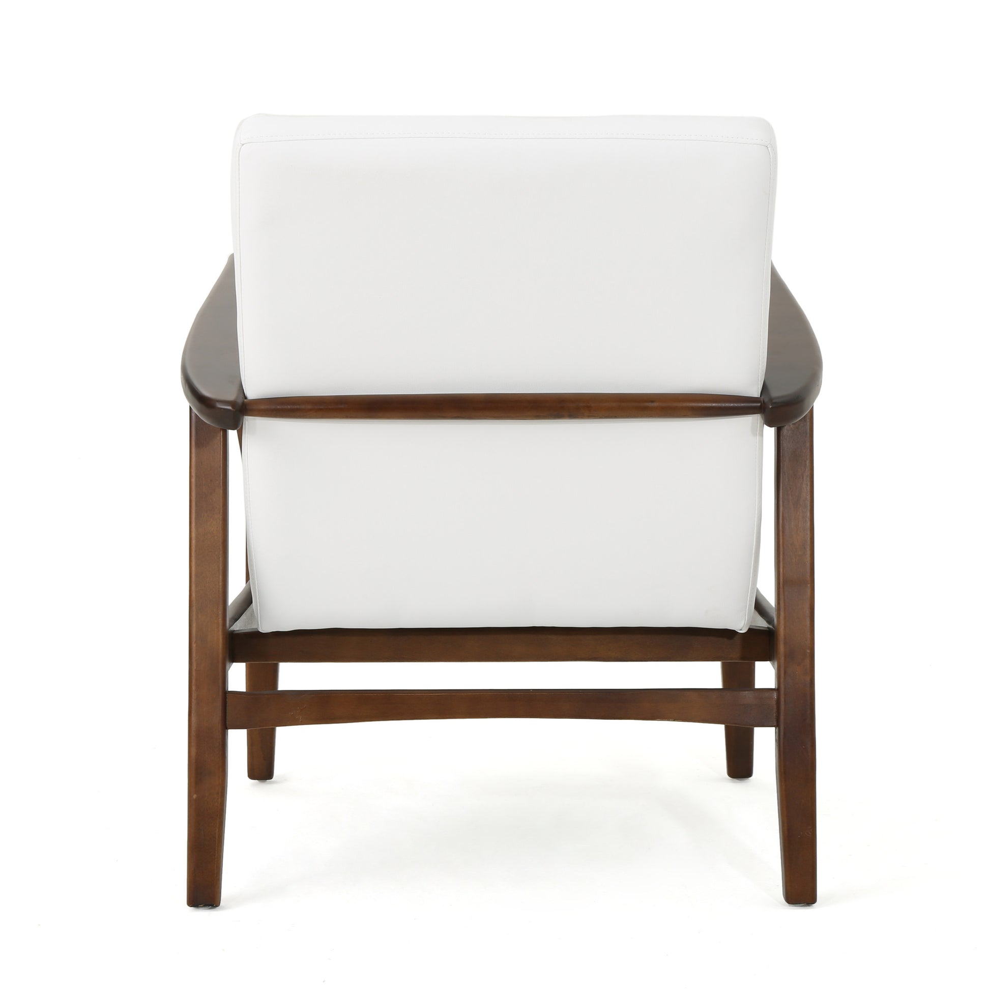 Mid Century Modern Faux Leather Club Chair With Wood Frame, White And Dark Espresso White Pu