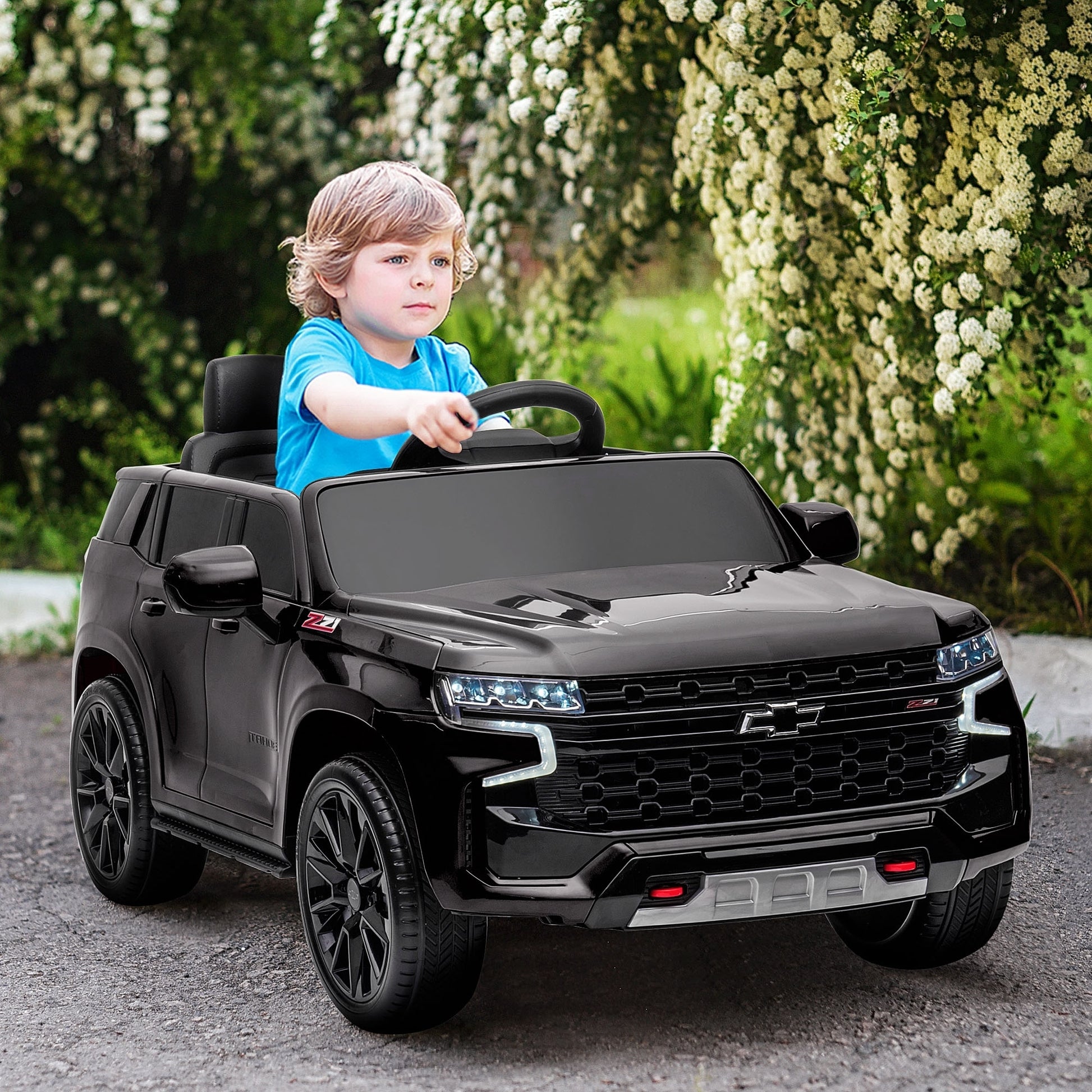 Aosom Chevrolet Tahoe Licensed Kids Ride On Car, 12V Battery Powered Kids Electric Car With Remote Control, Music, Lights, Horn, Suspension For 3 6 Years Old, Black Black Plastic