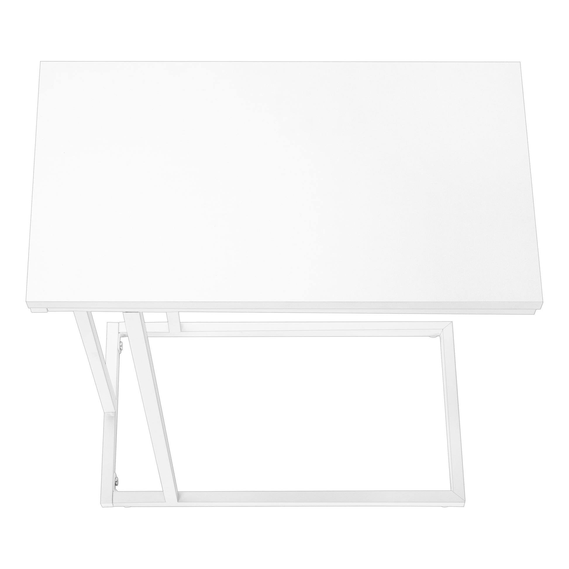 Accent Table, C Shaped, End, Side, Snack, Living Room, Bedroom, White Laminate, White Metal, Contemporary, Modern White Mdf