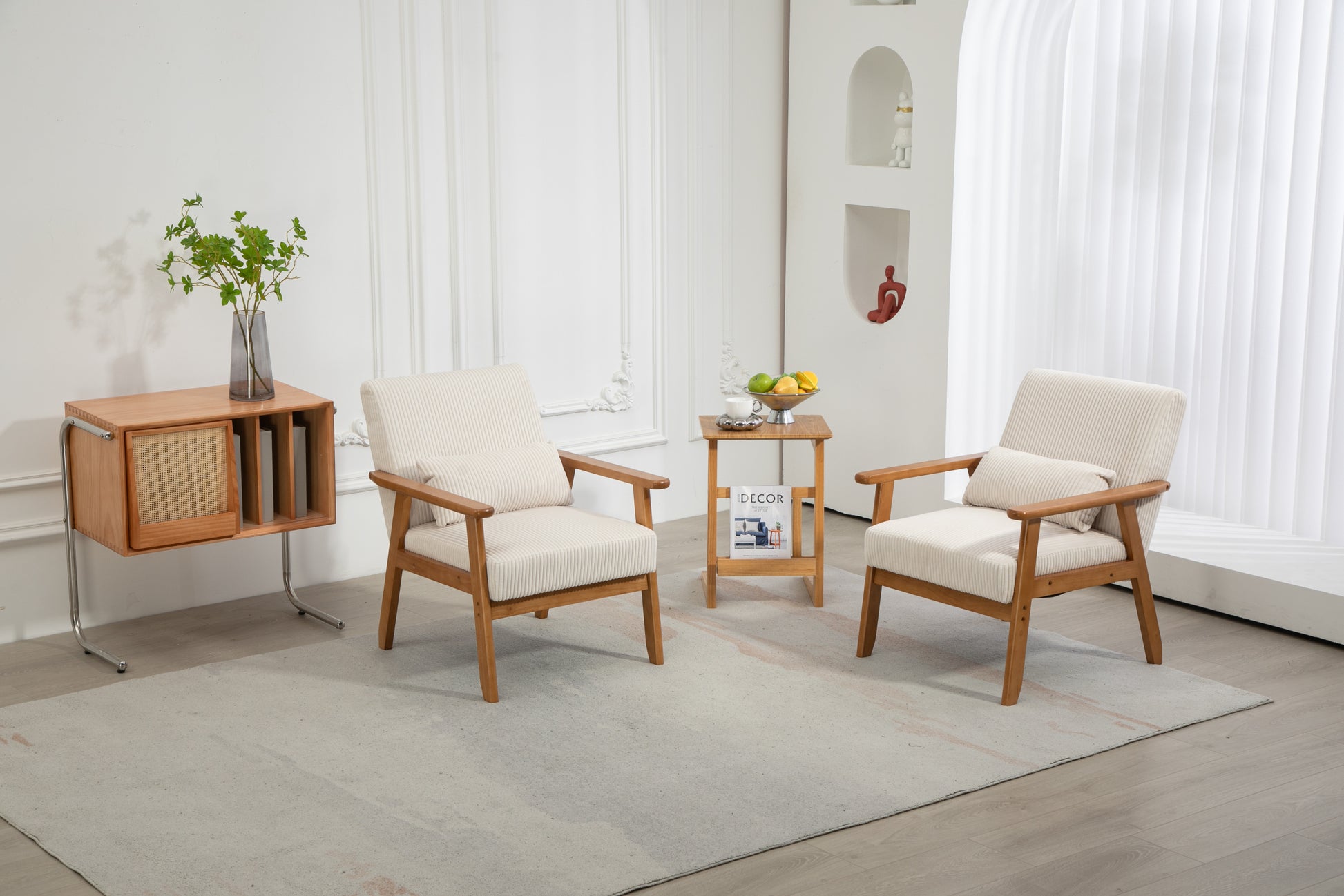 Leisure Chair With Solid Wood Armrest And Feet, Leisure Chair, Wood Frame, Velvet, Solid Rubber Wood Legs, Mid Century Modern Accent Chair, For Living Room Bedroom Studio Chair,Two Packs Beige Corduroy