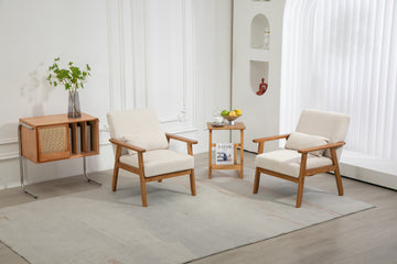 Leisure Chair With Solid Wood Armrest And Feet, Leisure Chair, Wood Frame, Velvet, Solid Rubber Wood Legs, Mid Century Modern Accent Chair, For Living Room Bedroom Studio Chair,Two Packs Beige Corduroy