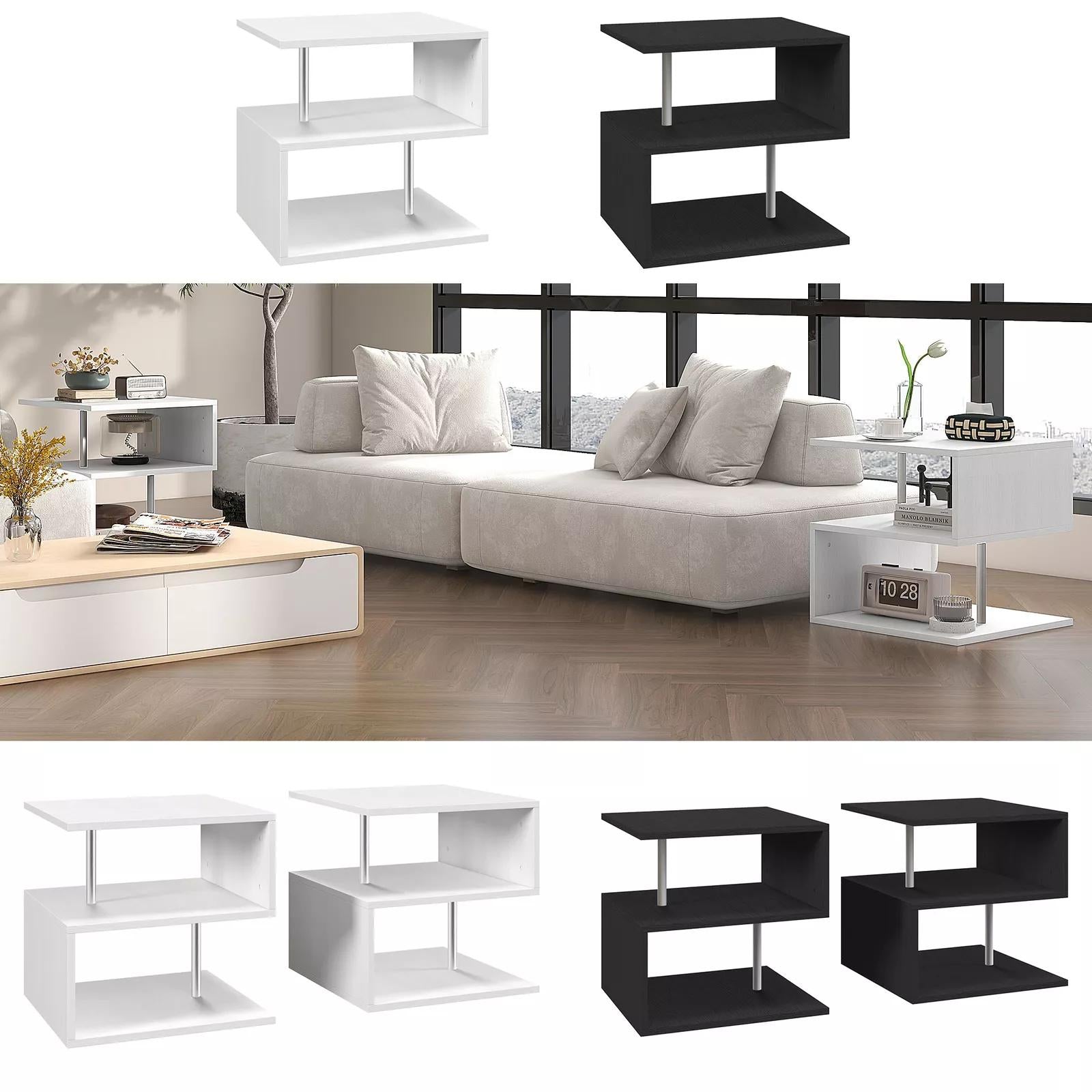 Dfw Coffee Tables For Living Room Modern Black Coffee Table With S Shaped 3 Tiers Open Storage Shelf Matte Center Sofa Tea Table For Home Office Furniture Black 19.70" Tall Black White Primary