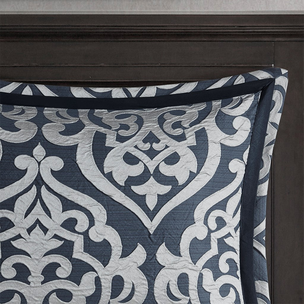 8 Piece Jacquard Comforter Set Navy Silver Cal King California King Navy Silver Polyester