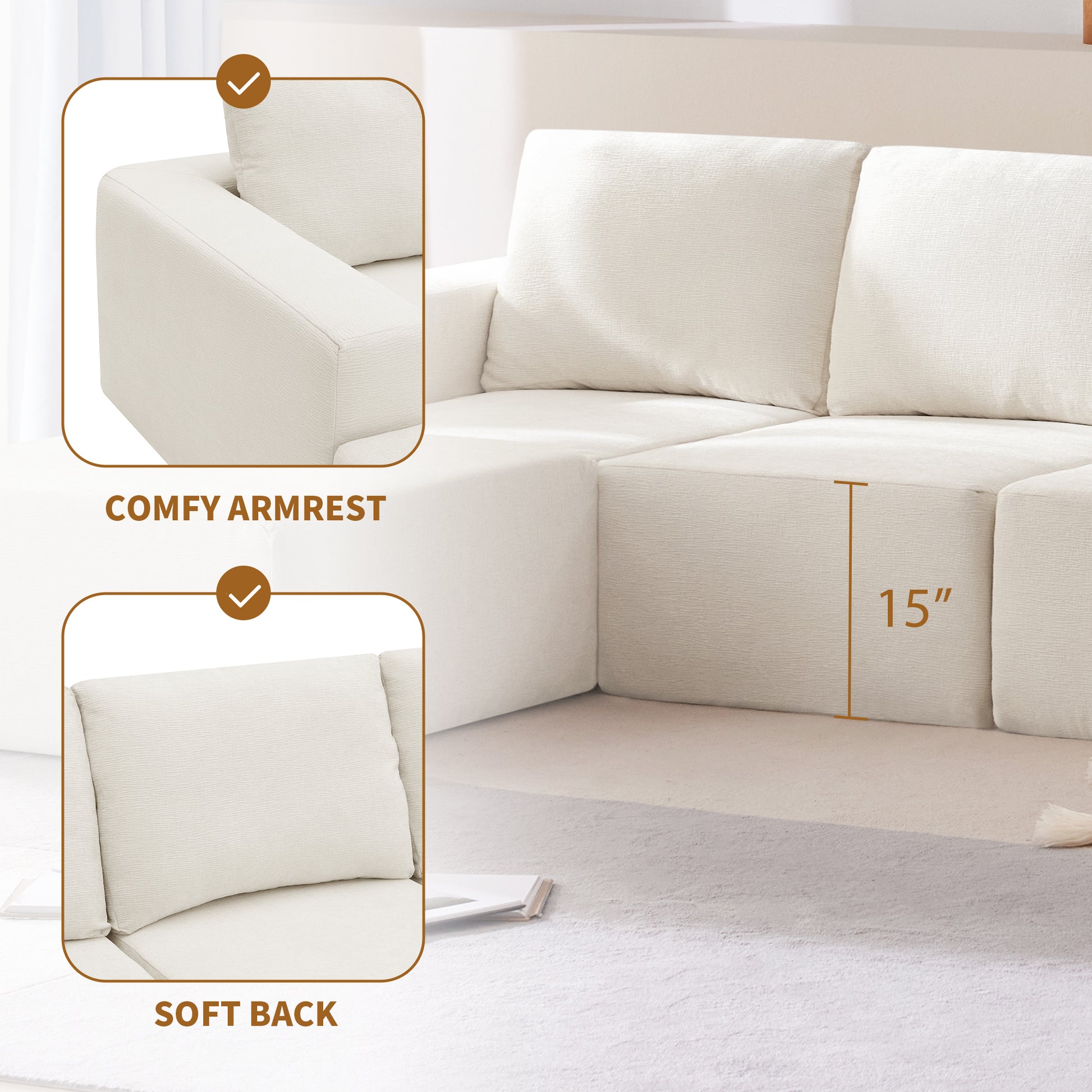 110*72" Modular U Shaped Sectional Sofa,Luxury Chenille Floor Couch Set,Upholstered Indoor Furniture,Foam Filled Sleeper Sofa Bed For Living Room,Bedroom,Free Combination,3 Colors Beige Polyester 6 Seat