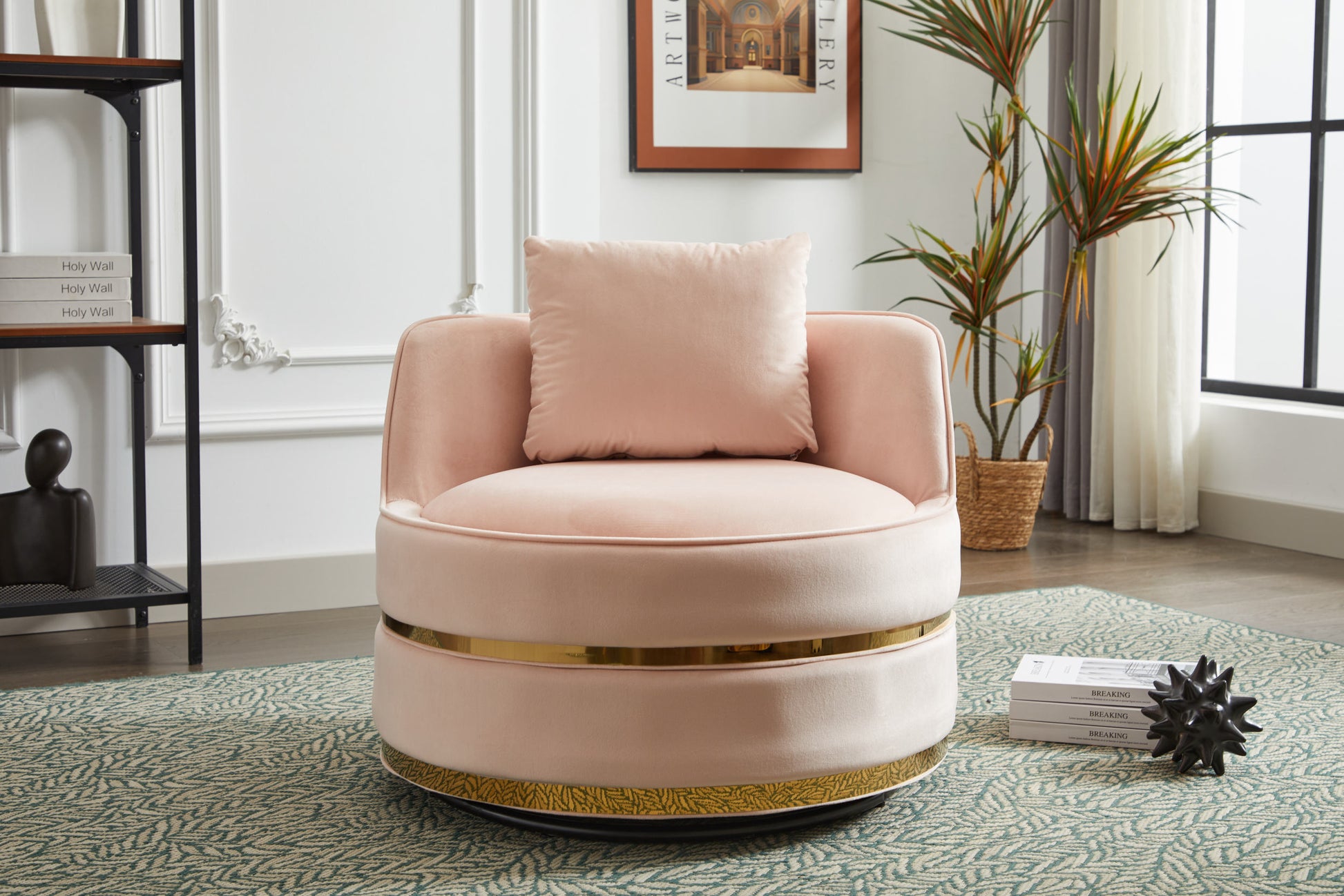 Swivel Chair, 360 Swivel Accent Chair, Barrel Chair For Living Room Bedroom Pink Velvet